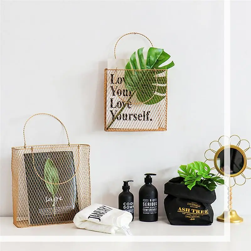 الحديد الحائط مجلة رف كتاب صحيفة الرف تخزين شنقا سلة-حجم L (الذهب)