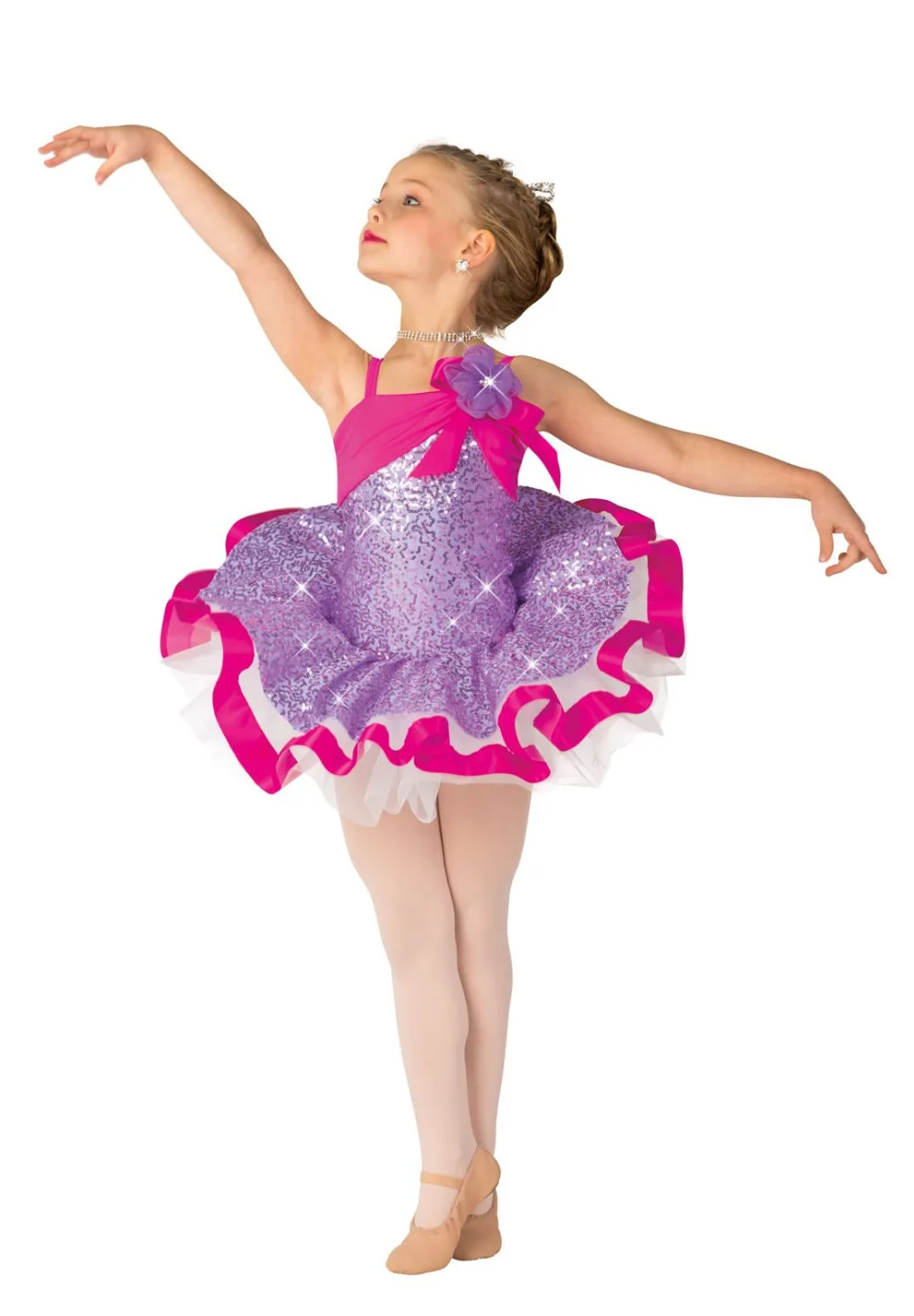 2 en 1 costume set pour danse, Filles ballet tutu, Lavande paillettes