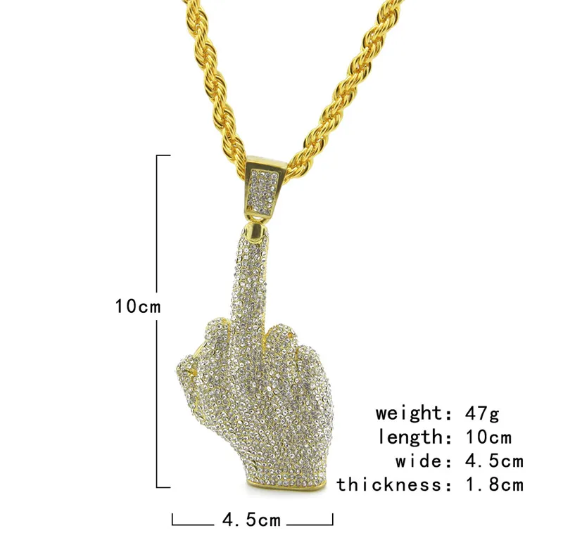 Ожерелье UWIN Iced Out большой ручной кулон с пальцем сверкающее полностью