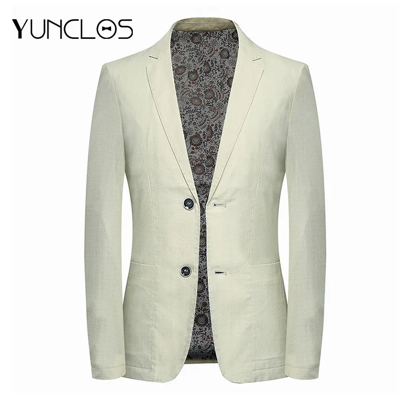 

YUNCLOS EU Size 2019 New Men's Suit Jackets Formal Business Blazer Male 2 Buttons Khaki Beige Elegant Slim Fit Suit Jacket
