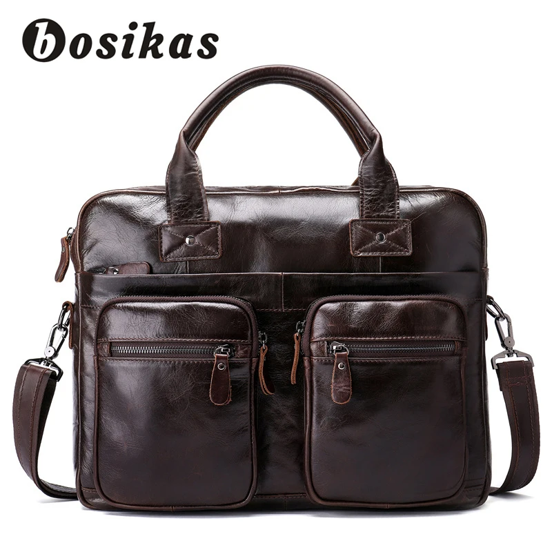 BOSIKAS Men Genuine Leather Briefcases Men's bags Crossbody Business