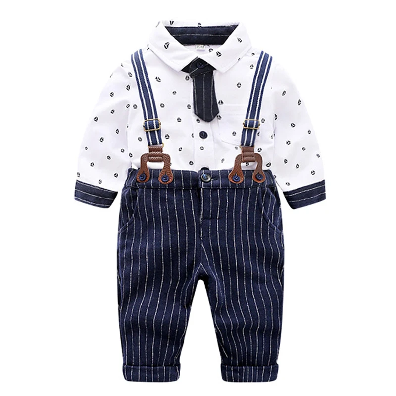 Baby Boys Tie Gentleman Suit Clothing Set Formal Baby White Shirt Striped Pants Formal Wear Wedding Baby Boy Child Costume