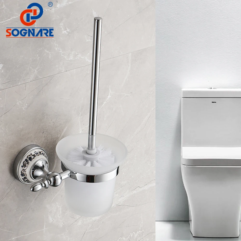 SOGNARE Chrome Toilet Brush Holder Set Wall Mounted Toilet Brush Holder