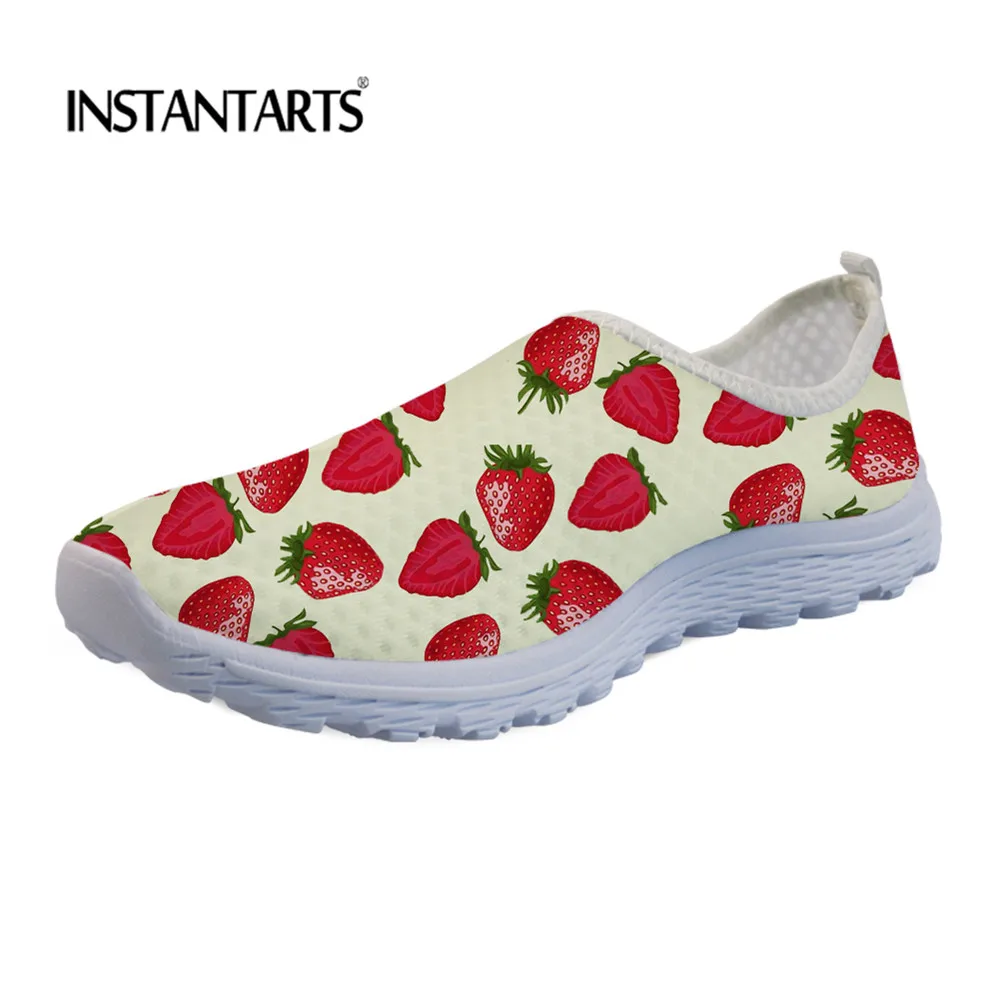 

INSTANTARTS Women Summer Sneakers Strawberry Print Casual Shoes for Youth Girl Breathable Mesh Schnauzer Dog Woman Light Sneaker