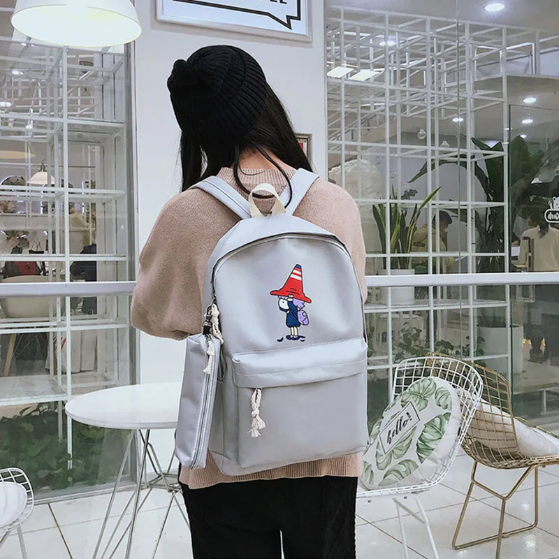 

4Pcs/Set Women Girls Canvas Backpack Printed Teenagers School Backpack Book Shoulder Bags Best Sale-WT