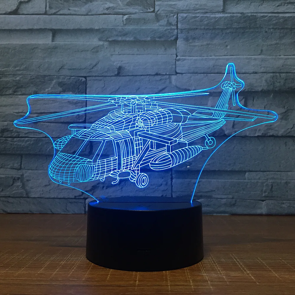 Combat helicopter 3D 7 Color Lamp Visual Led Night Lights For Kids