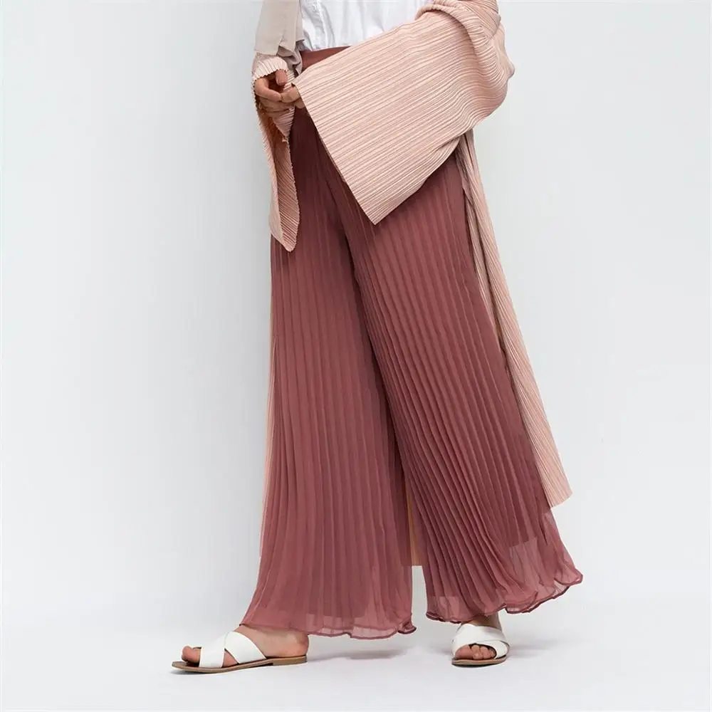 

Women Chiffon Pleated Flared Skirt Pants Boho Wide Leg Loose Trousers