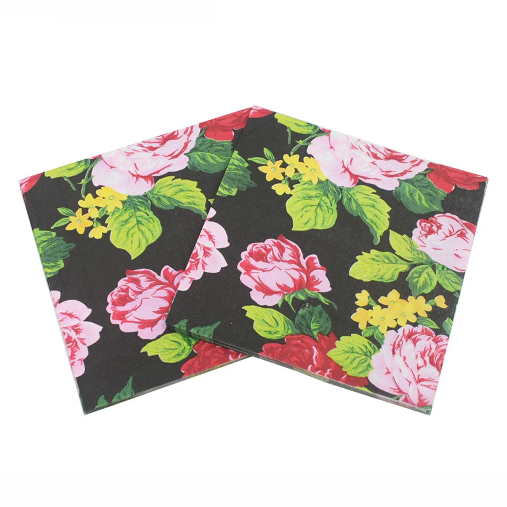 Buy Vintage Black Flower Paper Napkins Cafe&Party