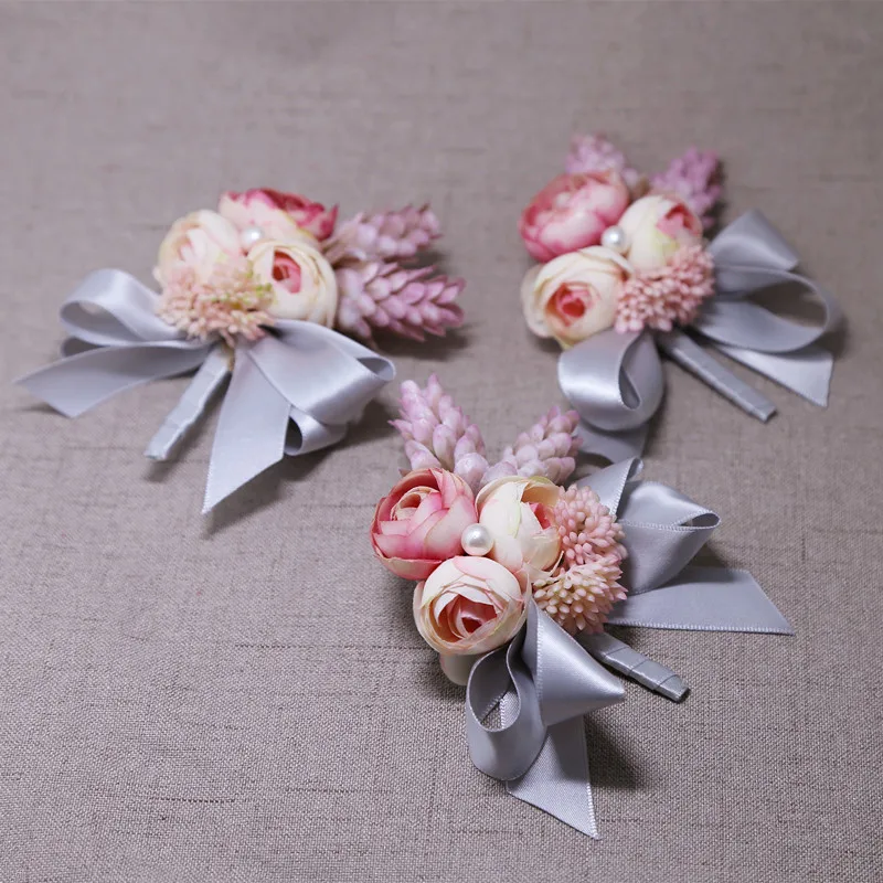 5pieces/lot wedding groom groomsman Boutonniere OR Bridal Hand Wrist Flower artificial flower wedding Corsages Floral flower