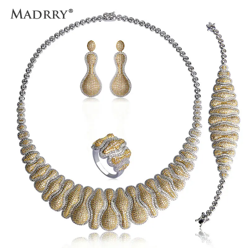 Madrry Luxury Full Inlay Zircon Earring Ring Necklace Bracelet Two Tone Color Bridal Jewelry Sets For Women Wedding Banquet Gift
Madrry Luxury Full Inlay Zircon Earring Ring Necklace Bracelet Two Tone Color Bridal Jewelry Sets For Women Wedding Banquet Gift