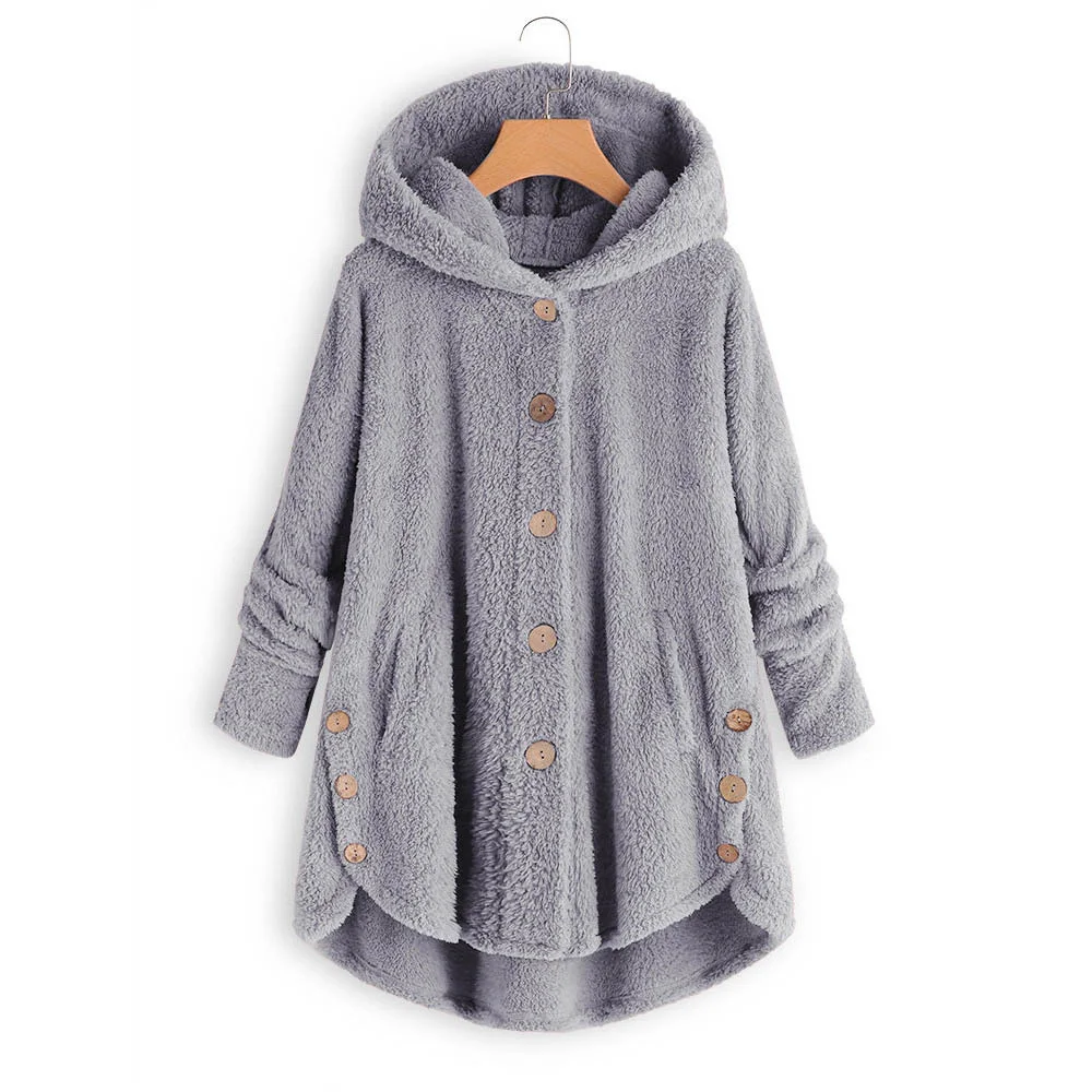 Most effective  Winter Warm Coat Women Fashion Casual Loose Button Single-breasted Fleece Hooded Coat Ladies Outwea