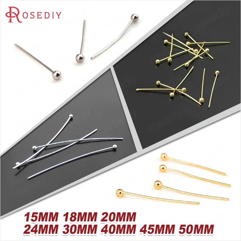 

(15512)200PCS Length:14MM to 50MM thickness:0.5MM or 0.7MM Brass Ball Pins Connect Beads Pins Diy Jewelry Findings Accessories