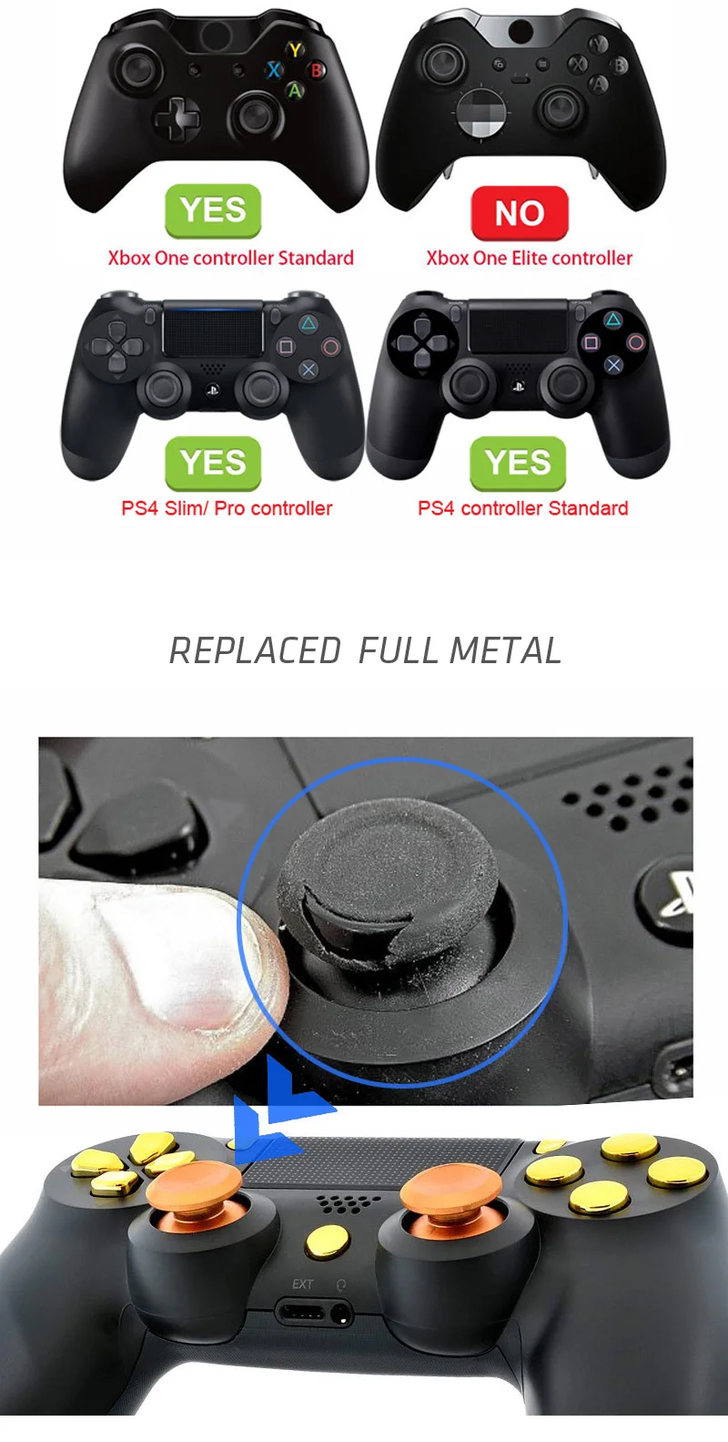 Data Frog Metal Thumbsticks Joystick Grip Analog stick For Playstation 4 PS4/Pro/Slim Xbox One/Slim/X Controller Accessories