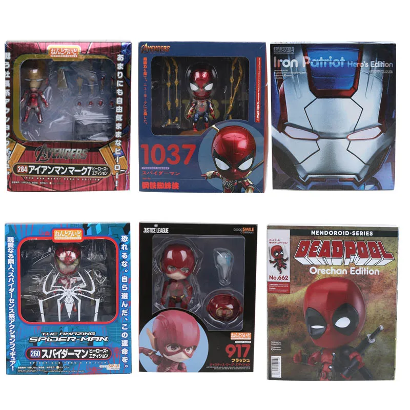 

10cm Nendoroid Figure toy The avengers Iron Man Spiderman Batman Deadpool Flash PVC Mini Action Figures Kids Toys Brinquedos
