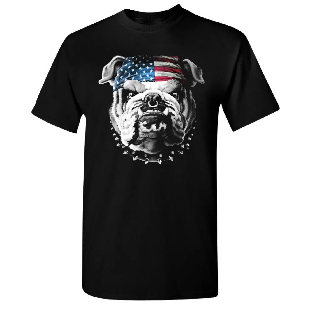 Cool Tee Shirts Short O-Neck Best Friend American Bulldog Flag Bandana Men's T-Shirt 4Th Of July Usa Tee Shirts For Men