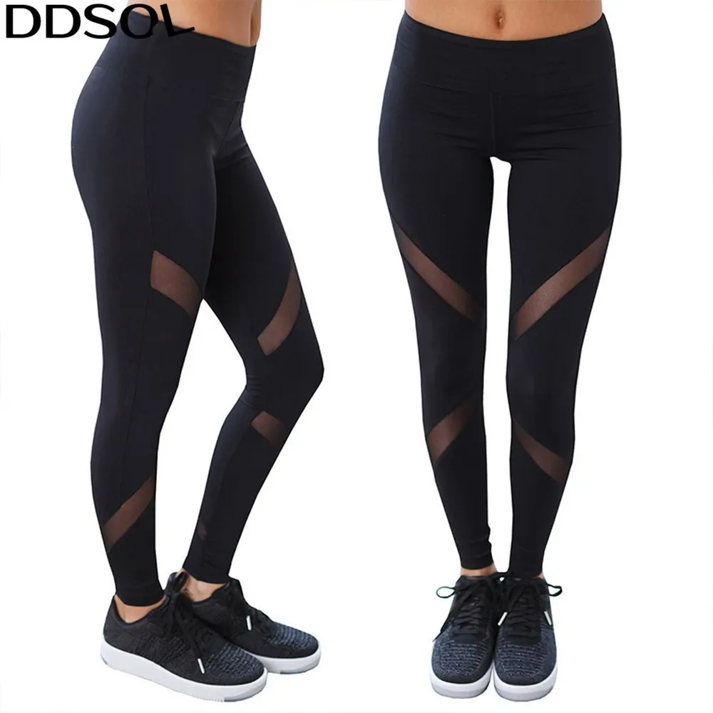 DDSOL Sexy Mesh Patchwork Pants Women Elastic High Waist Push Up