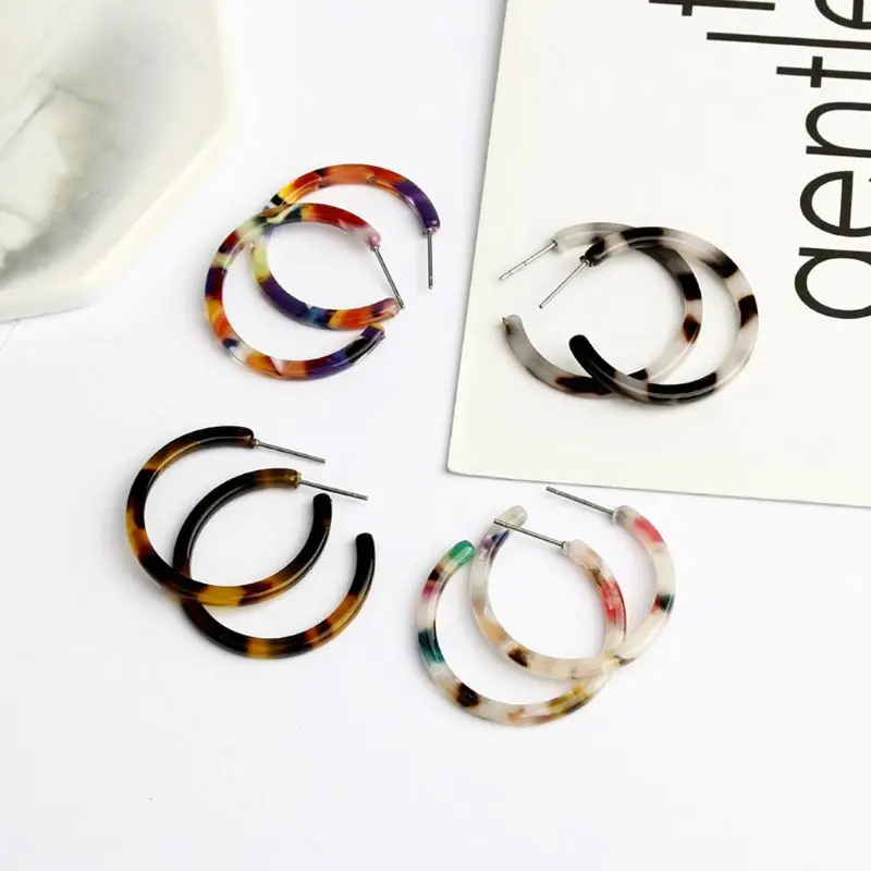 

Acrylic Mottled Hoop Earrings For Women Circle Acetate Resin Statement Jewelry