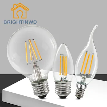 

10pcs/Lot LED Candle Bulb E27 E14 2W 4W AC220V C35 C35L Clear Glass Vintage Edison LED Bulb