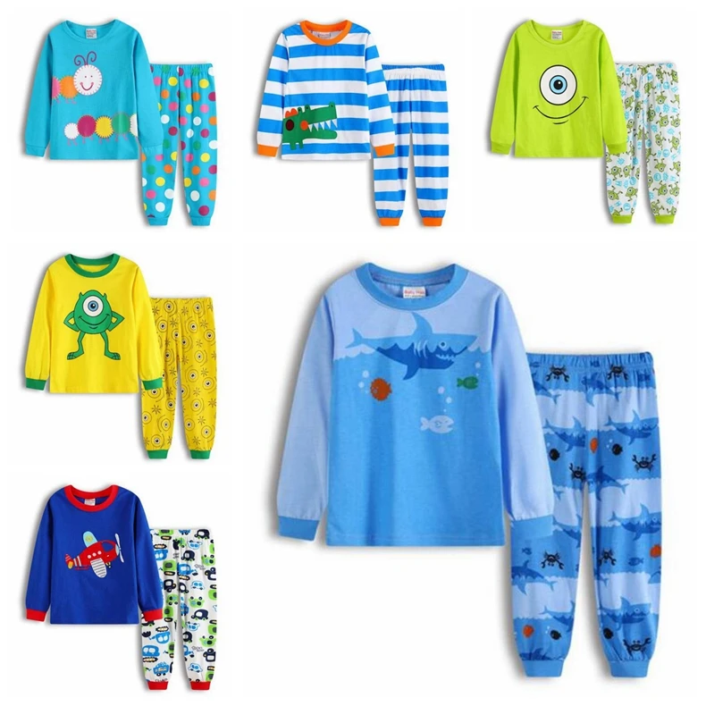 Новая весенне-Осенняя детская одежда для сна для мальчиков и девочек пижамы с длинными рукавами хлопковая ночная рубашка комплекты пижам с героями мультфильмов для маленьких детей