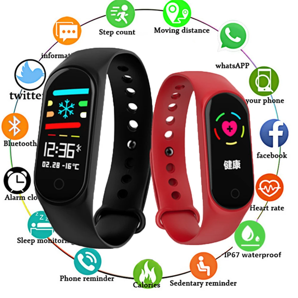 

NEW Gift USB Charging Color Screen Smart Wristband Bluetooth Bracelet IP67 Waterproof Heart Rate Blood Pressure Sleep Monitoring