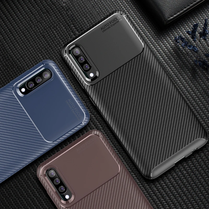 Чехол для Samsung Galaxy A50 A30 Мягкая силиконовая задняя крышка из углеродного волокна A10