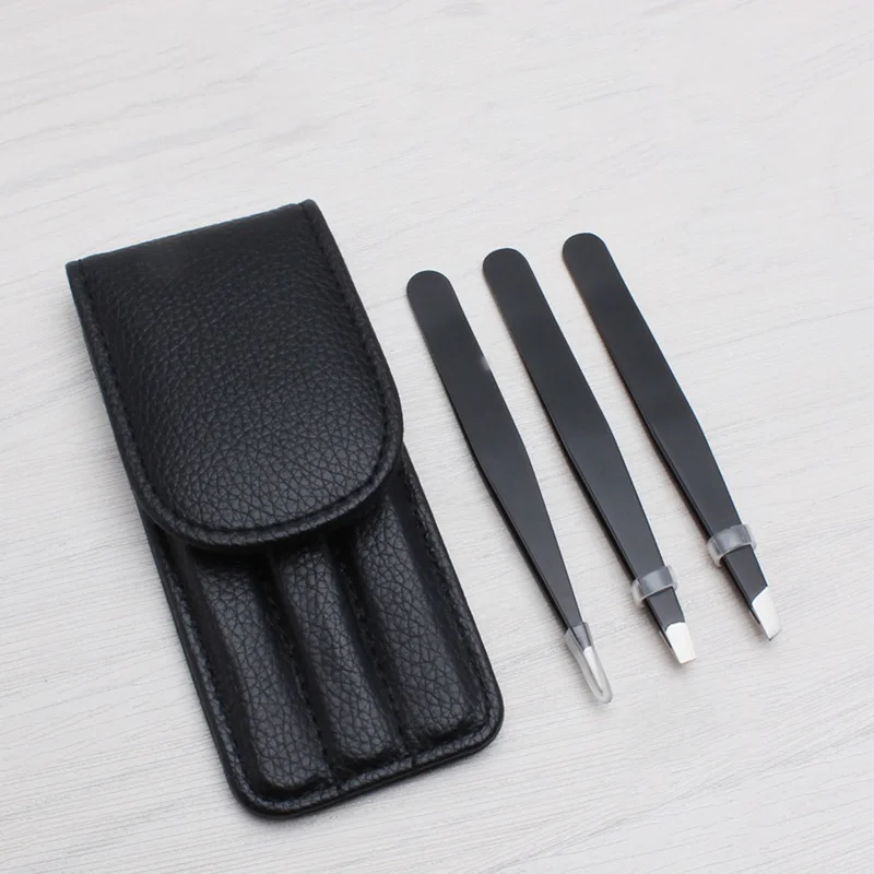 

3 PCS Eyebrow Tweezers Stainless Steel Point Slant Tip Hair Removal Makeup Tool Kit with Bag Case