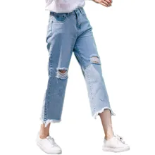 B2051, новинка года, весенне-летние джинсы для девочек, легко показать, узкие, с дырками, с широкими штанинами, женские модные джинсы в горошек, дешево