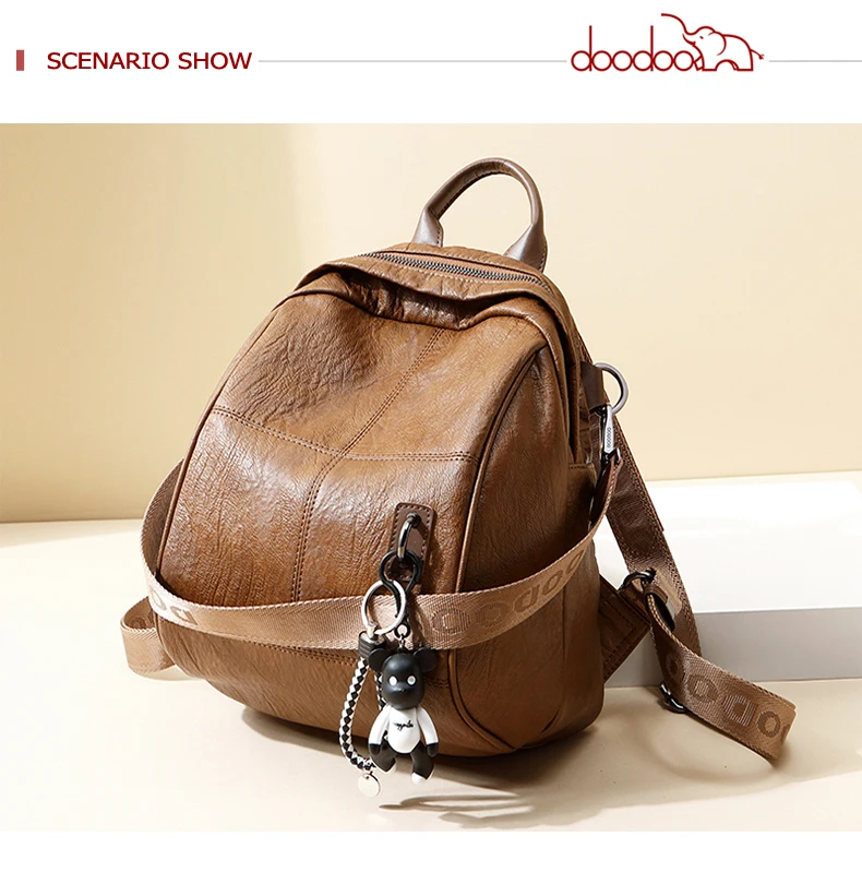 Бренд DOODOO, Подростковый рюкзак, женская сумка из искусственной кожи, рюкзаки для путешествий, многофункциональные школьные сумки с украшением в виде медведя, новинка