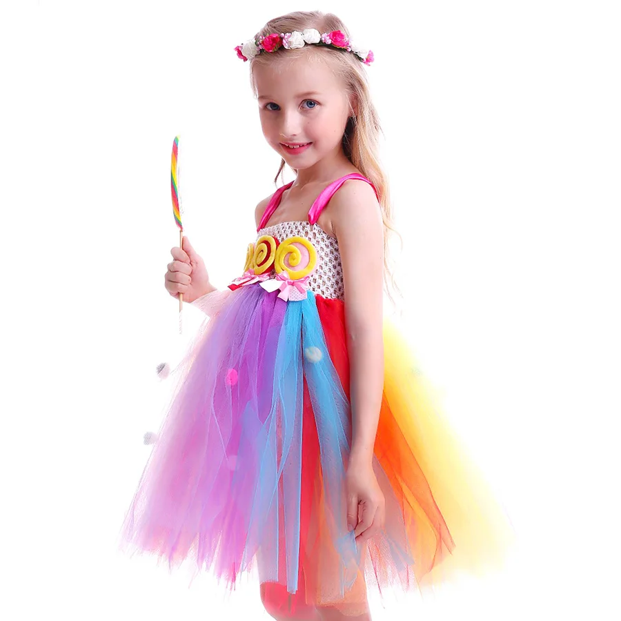 Candy Lollipop Girls Kids Tutu Dress Sweet Rainbow Birthday Dress Candy Land Children Tutu Costume Pageant Princess Gown (4)