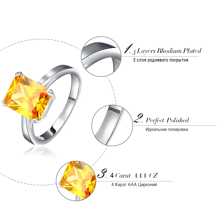 ORSA JEWELS 2019 New Arrival 4 ct Princess Cut Yellow Zircon Vintage CZ Ring Hot Selling Silver Color Rings for Ladies OR59