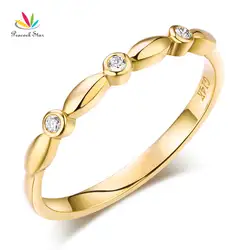 Павлин звезда 14 К твердого желтого золота Обручальное stackable Ring 0.03 CT Diamond