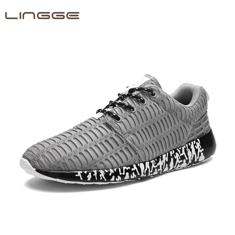 

LINGGE Breathable Men Sneakers Male Shoes Adult Red Black Gray High Quality Comfortable Non-slip Soft Mesh Men Shoes 2018 New