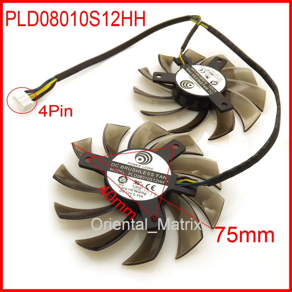 2 шт./лот PLD08010S12HH 75 мм 12V 0.35A 4Pin для MSI GTX 560 570 580 R6770 R6870 R6950 Twin Frozr II видео карта двойной