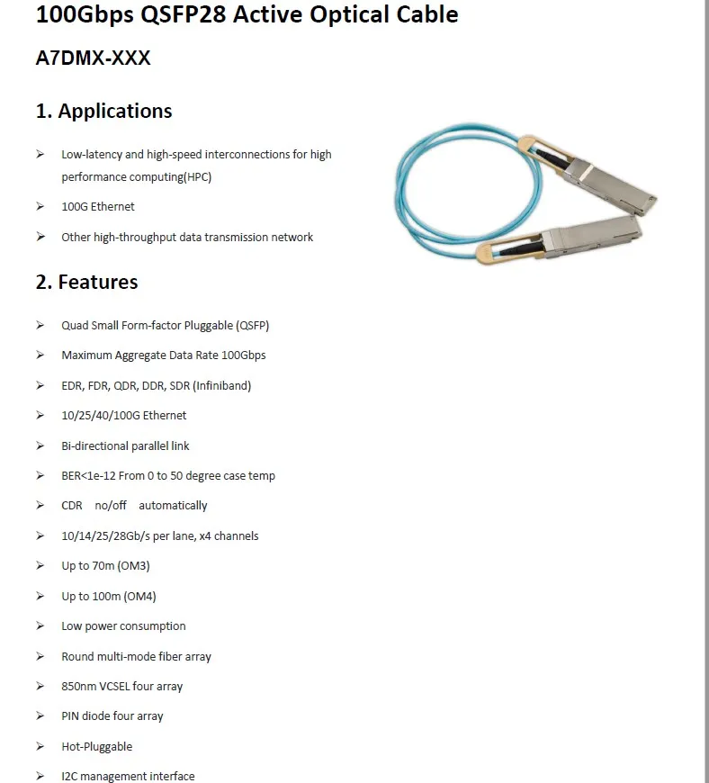 100 г QSFP28 5 м (15ft) OM4 AOC Active-оптический кабель, QSFP28-100G-AOC-5M совместимость 100 г QSFP28 Active оптического кабеля