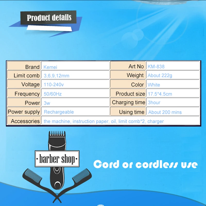 Billige 100 240V Kemei haar trimmer wiederaufladbare clipper männer elektrische rasierer bart trimmer elektrische rasiermesser haar schneiden maschine barber