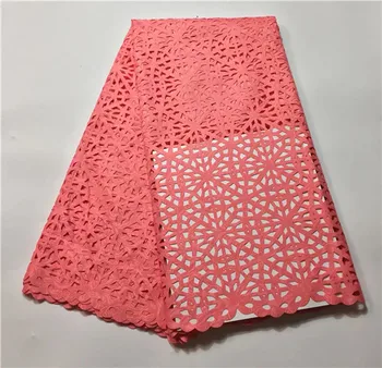 

Latest African Dry Lace Fabric Swiss Voile High Quality Embroidery African Purple Laser Cutting Lace Fabric For Women Pink