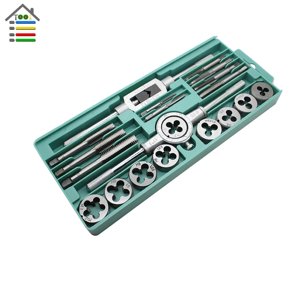 20PC/Set Metric Hand Taps Dies Adjustable Wrench Handle Tap and Die Set