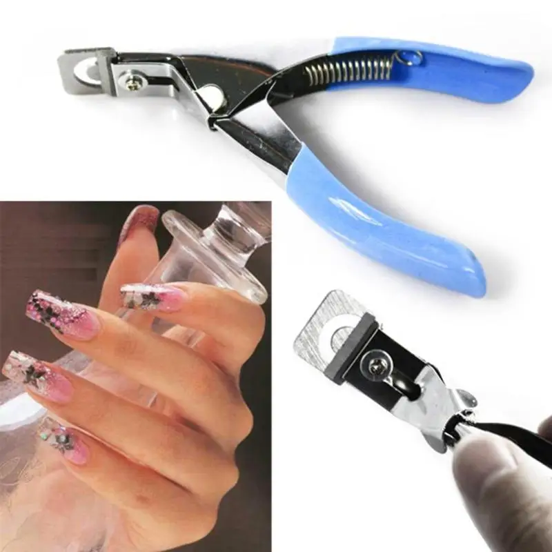 

False Nail Trimmer Nail Art Clipper Tips Acrylic UV Gel Nail Cutter Tool Stainless Steel U One Word Clippers Manicure Tool Blue