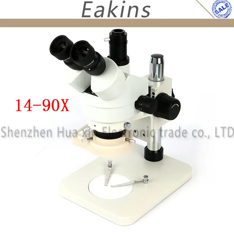 Continuous zoom Stereo Microscope 14X 90X Trinocular Microscope +WF20X