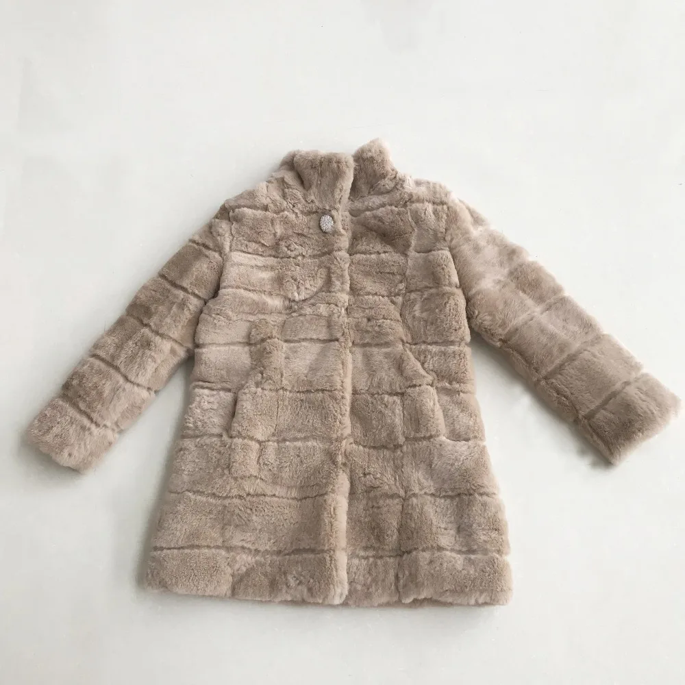 Stand collar Cut Striped Genuine Rabbit Fur Winter Coat Women Full Sleeve Real Fur Coats and Jackets 2019 New autumn KSR445