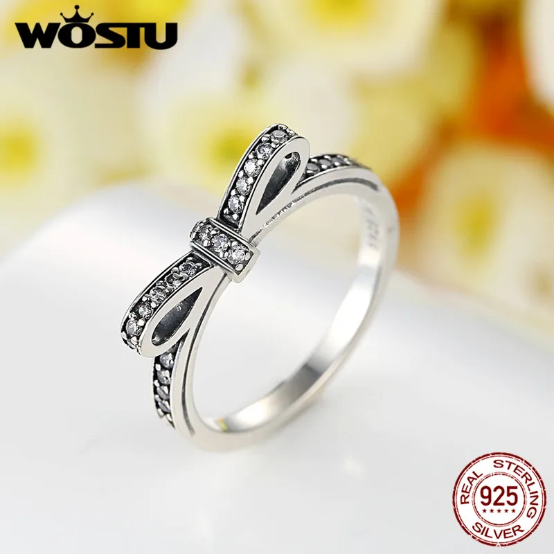 WOSTU подлинный настоящий 100% Стерлинговое Серебро 925 пробы сверкающий лук узел