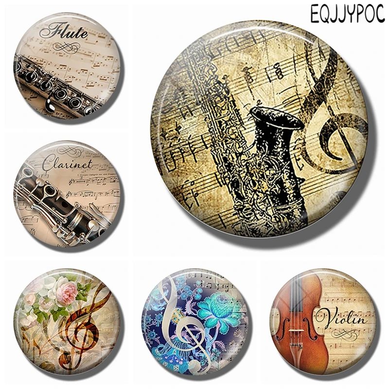 

Music & Roses 30MM Fridge Magnet Violin Saxophone Musician Gift Glass Dome Note Holder Magnetic Refrigerator Stickers Wholesale