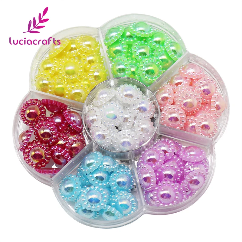 

Lucia crafts 1box/lot(20pcs/color) 10/12mm ABS Imitation Pearl Flatback Flower Beads DIY Scrapbooking Decoration F1016