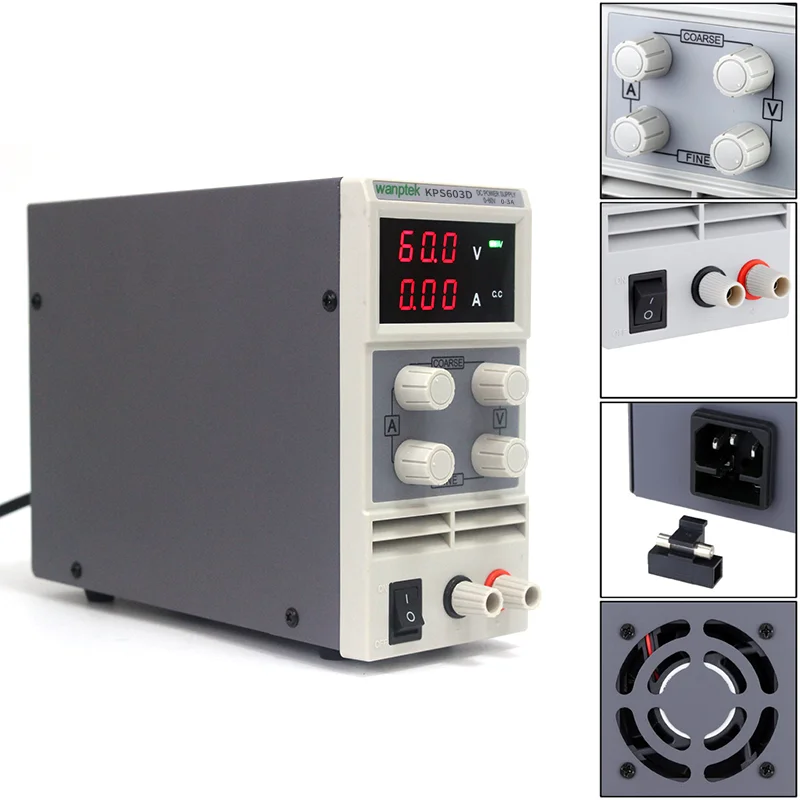 KPS603D 조정 가능한 정밀 스위치 DC 전원 공급 장치 보호 기능 0-60V/0-3A 110V-230V 0.1V/0.01A EU