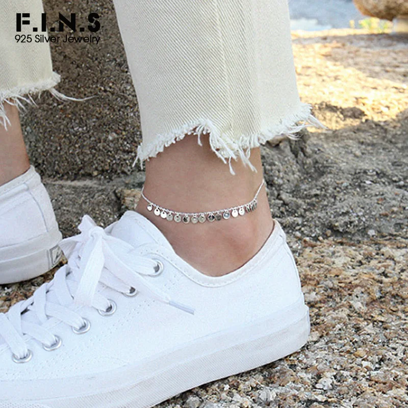 F.I.N.S Bohemia 925 Sterling Silver Round Sheet Anklet Barefoot Sandals Link Chain Anklet Silver 925 Foot Jewelry for Women F.I.N.S Bohemia 925 Sterling Silver Round Sheet Anklet Barefoot Sandals Link Chain Anklet Silver 925 Foot Jewelry for Women