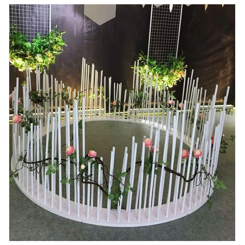 

Wedding party curved shape pvc tube stage backdrop stand fence curve aluminum plastic tube flower arrangement decoration layout