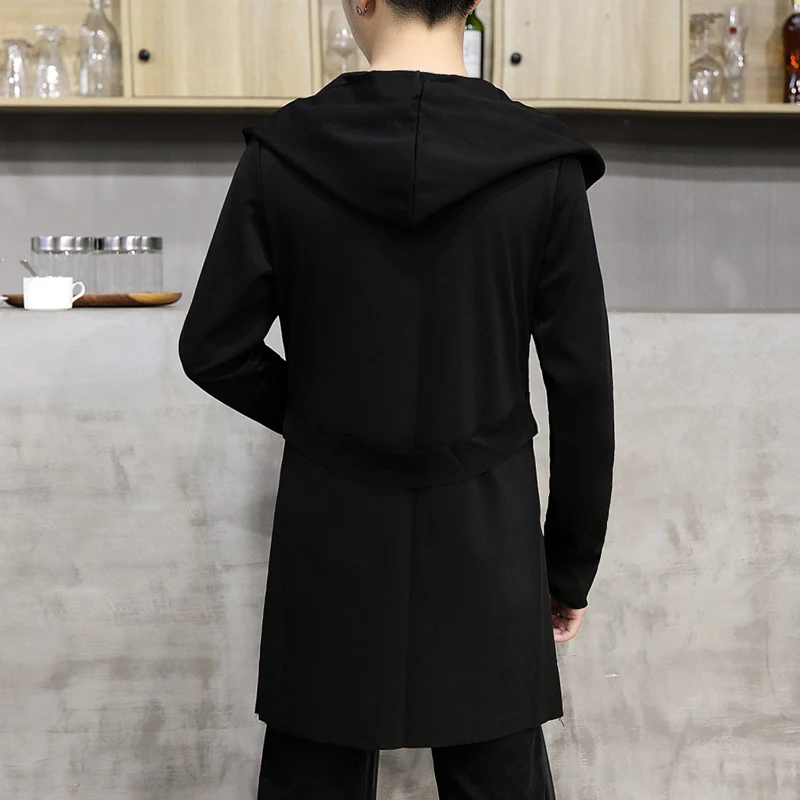 2018 Autumn New Arrival Men Windbreaker Fashion Solid Color Handsome Open Stitch Cloak Slim Thin Mid-length Coat | Мужская одежда