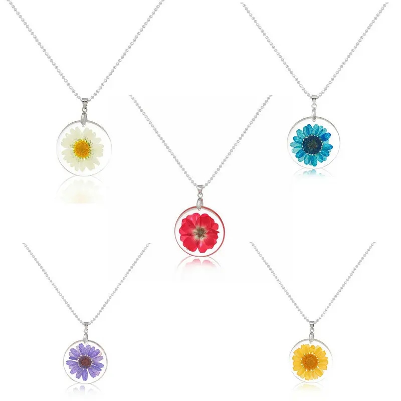

5 Color Fashion Women Girl Handmade Bohemia Boho Chrysanthemum Transparent Resin Pendant Chain Necklace Jewelry