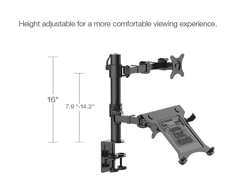 D1F2 Full Motion Настольный 1"-15,6" крепление для ноутбука и 1"-27" монитор держатель lcd двойная рука настольная подставка максимальная поддержка 10 кг каждая рука