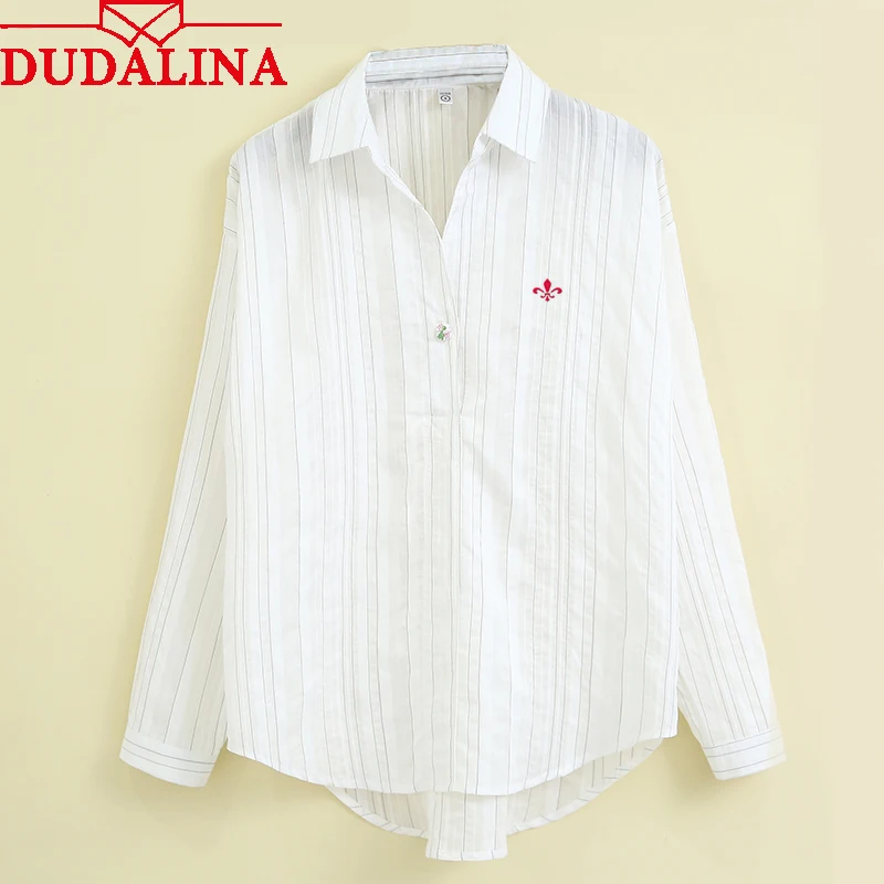 

Dudalina Blusa Bordada Striped College Blouses Shirt 2019 Cage Female Long Sleeve Casual Women Blouse Shirt Office Lady Tops